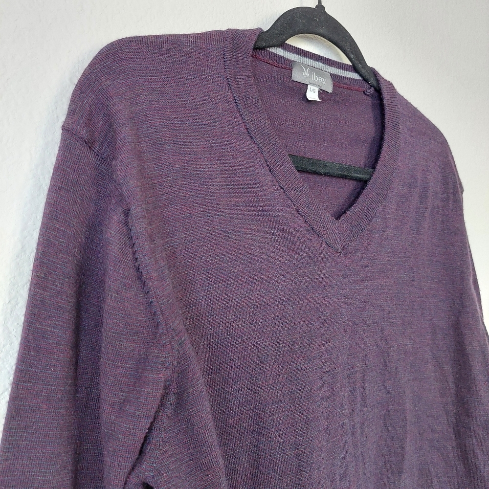 Ibex Purple Vneck Longsleeve Merino Wool Blend Sweater Size Large - Picture 2 of 10